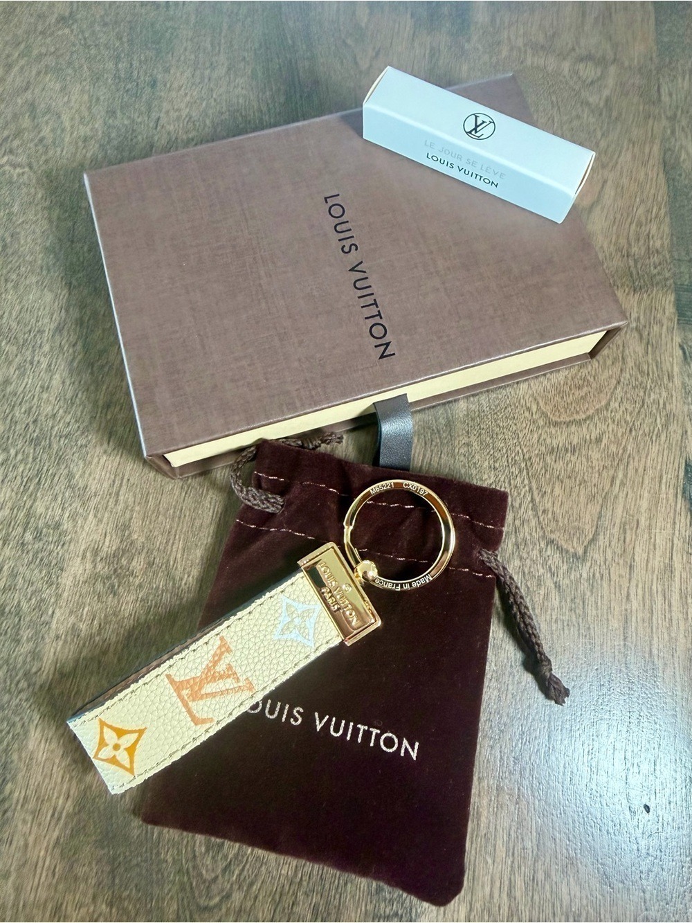 Louis Vuitton Beige and Gold Monogram Key Ring Strap